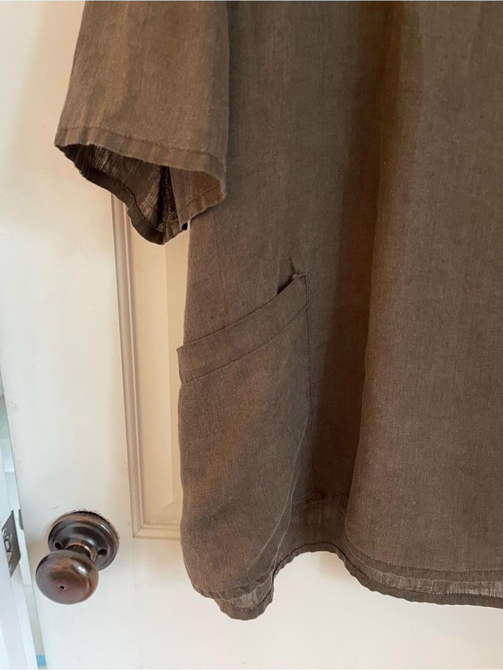 Flax linen coffee colored tunic Button-Side size L - Picture 5 of 7